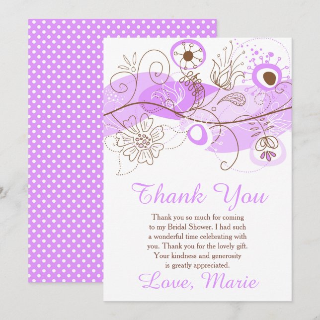 Purple Floral Twist Bridal Shower Tack Kort (Fram/baksida)