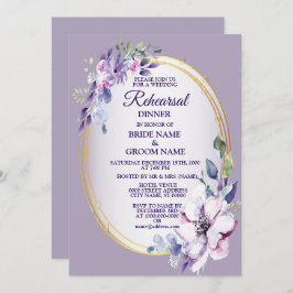 Purple Floral Watercolor Golden Rehearsal Dinner Inbjudningar