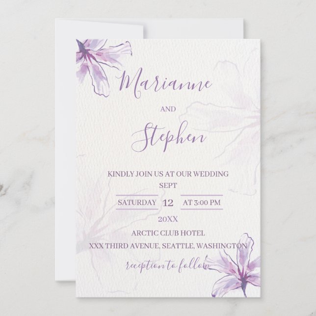 Purple Floral Watercolor Wedding Invitation Inbjudningar (Framsida)