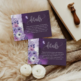 Purple Floral Wedding Details Card Tilläggskort