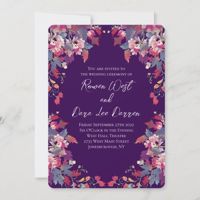 Purple Floral Wedding Invitations Bold Fall Inbjudningar (Framsida)