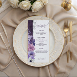 Purple Floral Wedding Menu Card Meny