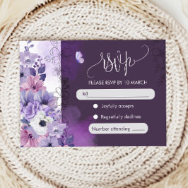 Purple Floral Wedding RSVP Card OSA Kort