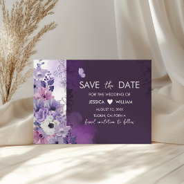 Purple Floral Wedding Save the Date Card Spara Datumet
