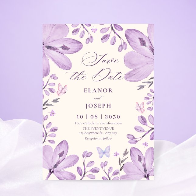 Purple floral wedding spara datumet (Skapare uppladdad)