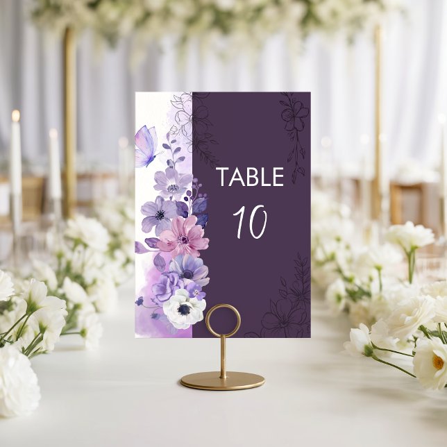Purple Floral Wedding Table Number Card Bordsnummer (Skapare uppladdad)