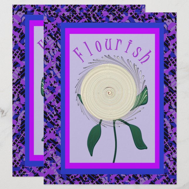 Purple Flourish Flower Scrapbook Paper 2-Sided Pag (Fram/baksida)