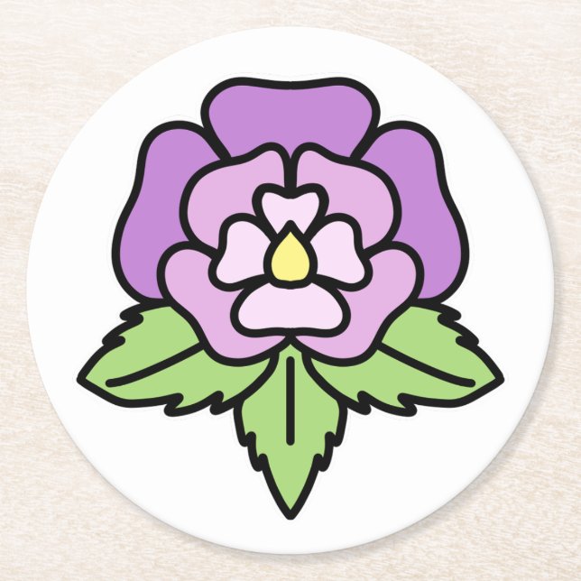 Purple Flower Coaster Underlägg Papper Rund (Framsidan)