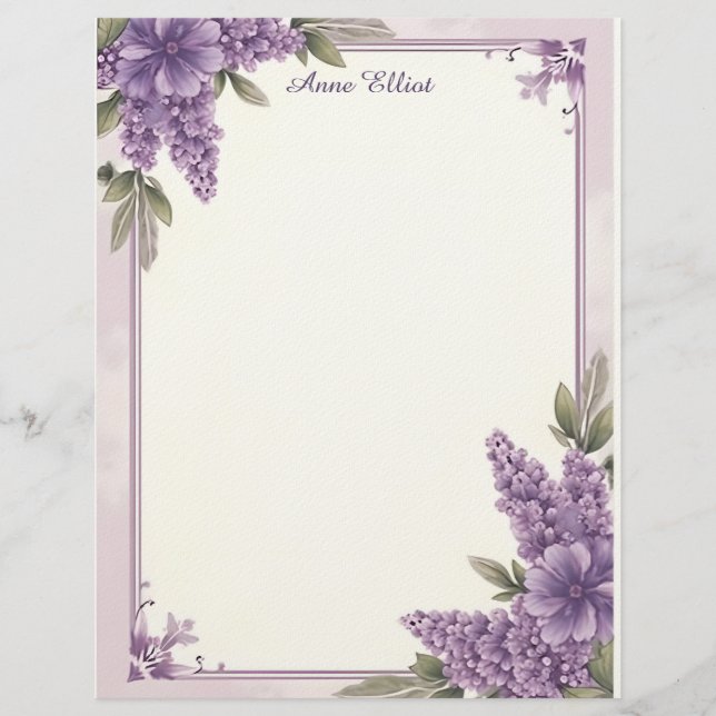 Purple Flower Corners Stationery Paper Brevhuvud (Framsida)