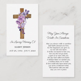 Purple flower Cross Memorial Funeral Prayer Card Visitkort