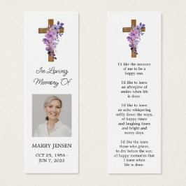 Purple flower Cross Photo Funeral Bookmark Litet Visitkort