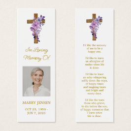 Purple flower Cross Photo Funeral Bookmark Litet Visitkort