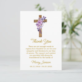 Purple flower Cross Sympathy Thank You Card Tack Kort