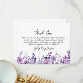 Purple Flower Funeral Thank You Card Bereavement Tack Kort