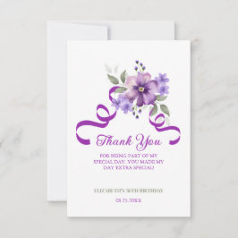 Purple Flower Greenery Ribbon Birthday Tack Kort