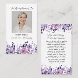 Purple Flower Memorial Photo Funeral Prayer Card Visitkort
