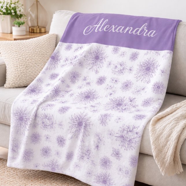 Purple Flower Pattern Custom Name  Fleecefilt (Skapare uppladdad)