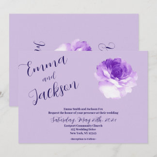 Purple Flower Script Wedding Invitation Inbjudningar