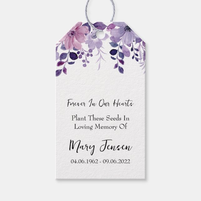 Purple Flower Seed Packet Memorial Funeral  Presentetikett (Framsidan)