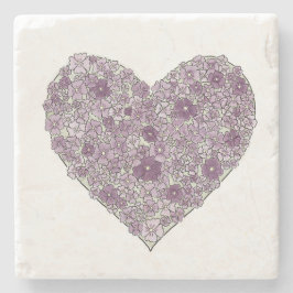 Purple flowered heart coaster stenunderlägg
