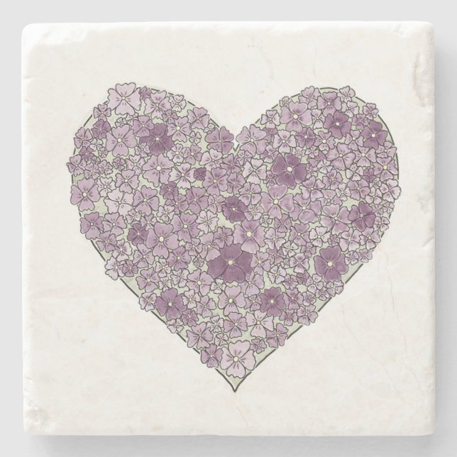 Purple flowered heart coaster stenunderlägg (Framsidan)