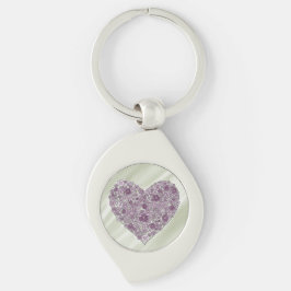 Purple flowered heart keychain swirl silverfärgad nyckelring