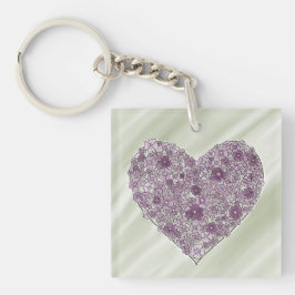Purple flowered heart round keychain
