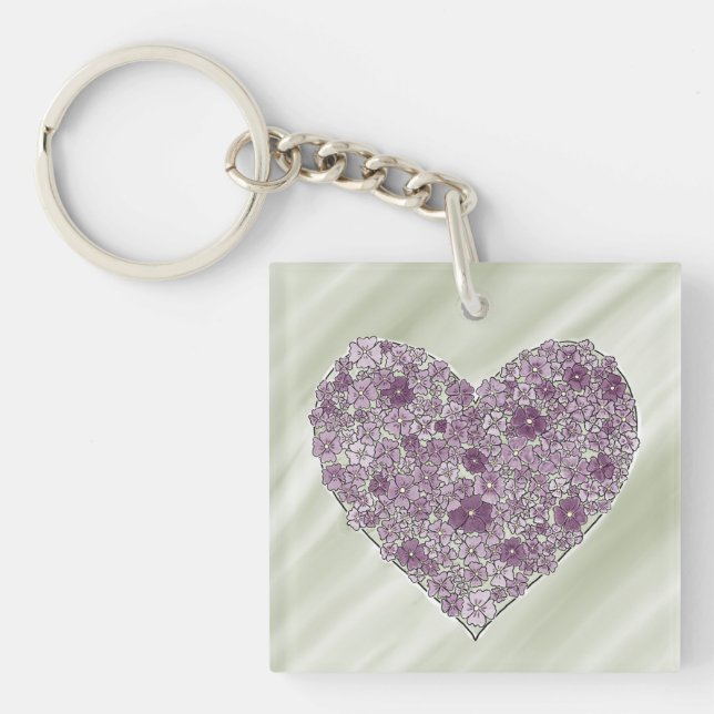 Purple flowered heart round keychain (Framsidan)