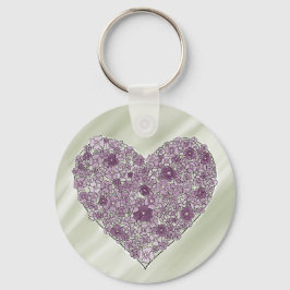 Purple flowered heart round keychain nyckelring