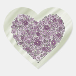 Purple flowered heart sticker hjärtformat klistermärke