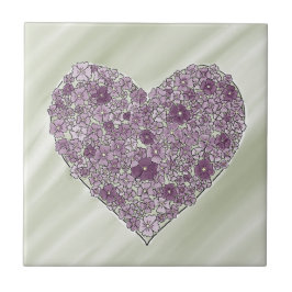 Purple flowered heart tile kakelplatta