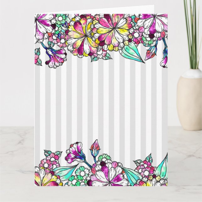 Purple flowers and grey stripes tack kort (Framsida)