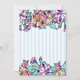 Purple flowers and light blue stripes tack kort