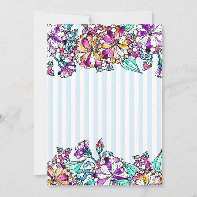 Purple flowers and light blue stripes tack kort (Framsida)