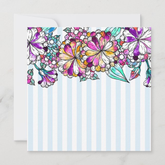 Purple flowers and light blue stripes tack kort (Framsida)