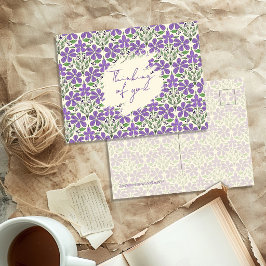 Purple Flowers Illustrated Botanical Pattern Vykort