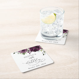 Purple Flowers, Plum Flowers, Boho, Birthday Underlägg Papper Kvadrat