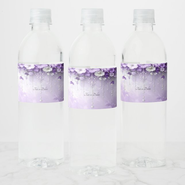 Purple Flowers Water Bottle Label Vattenflaskor Etikett (Flaskor)