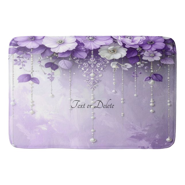 Purple Flowers with Dangling Pearls Bath Mat Badrumsmatta (Framsidan)