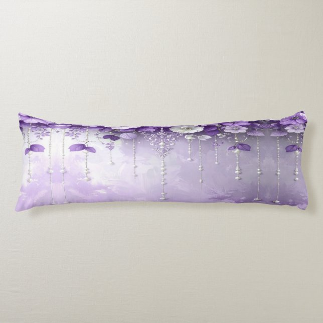 Purple Flowers with Dangling Pearls Body Pillow Kroppskudde (Framsidan)