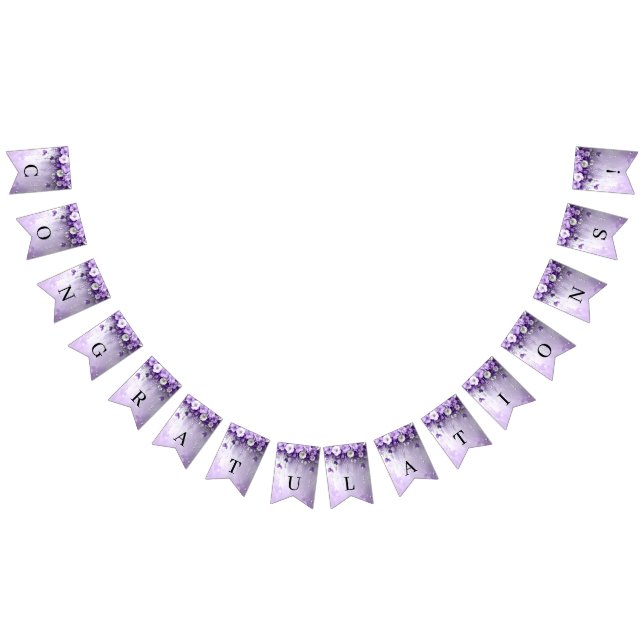Purple Flowers with Dangling Pearls Bunting Flag Vimplar (Alla)