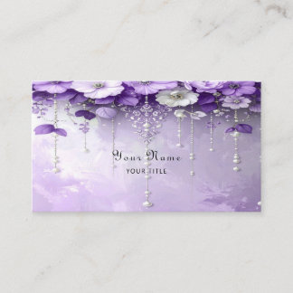Purple Flowers with Dangling Pearls Business Card Visitkort