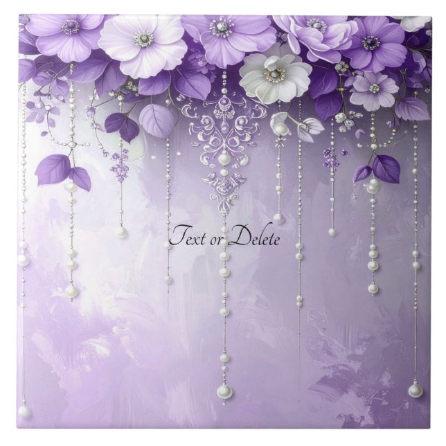 Purple Flowers with Dangling Pearls Ceramic Tile Kakelplatta (Framsidan)