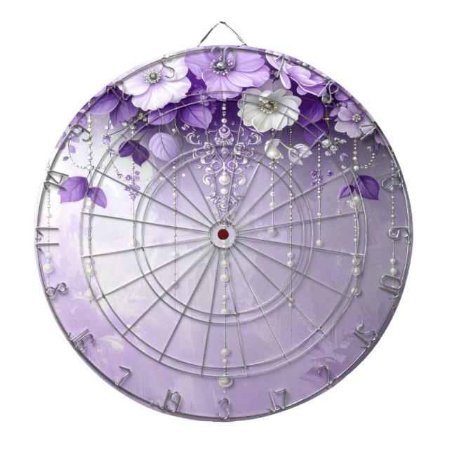 Purple Flowers with Dangling Pearls Dartboard Darttavla (Framsidan)