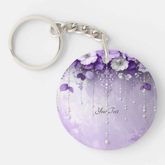 Purple Flowers with Dangling Pearls Keychain (Framsidan)