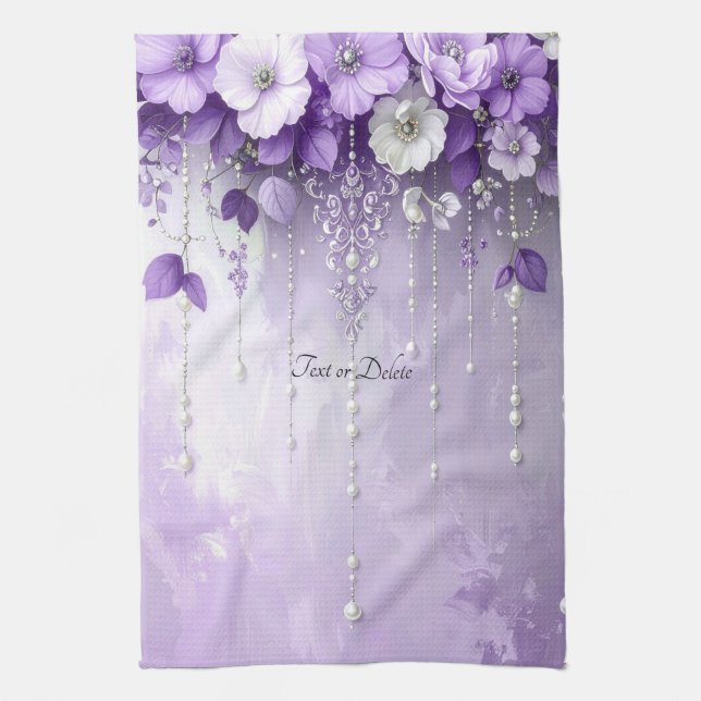 Purple Flowers with Dangling Pearls Kitchen Towel Kökshandduk (Vertikal)