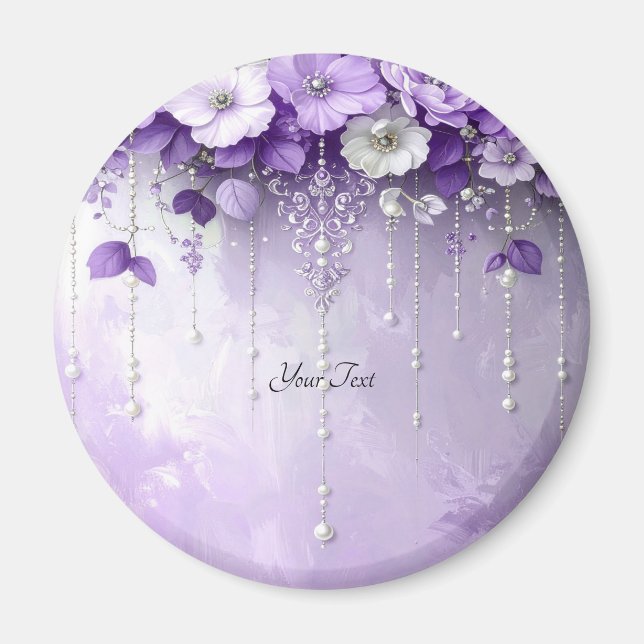 Purple Flowers with Dangling Pearls Magnet (Framsidan)