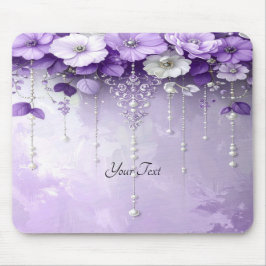 Purple Flowers with Dangling Pearls Mousepad Musmatta