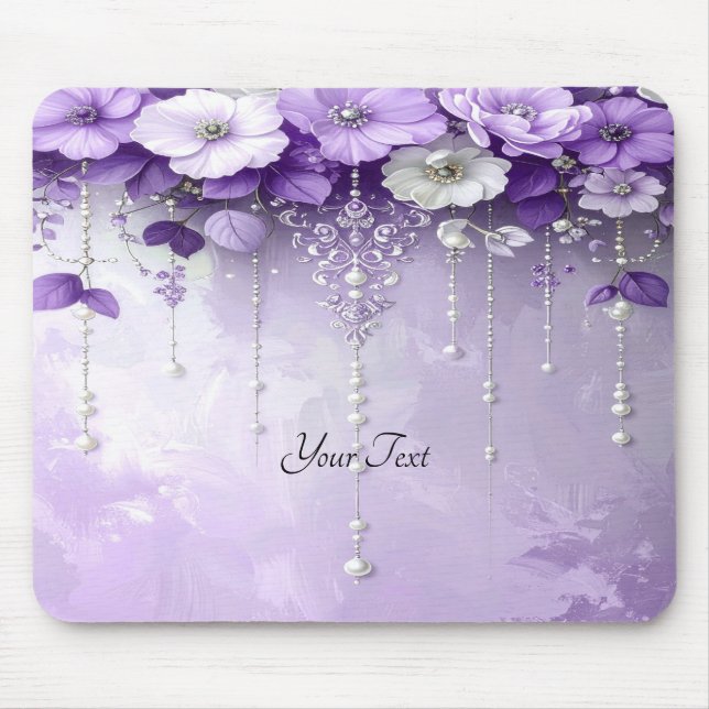 Purple Flowers with Dangling Pearls Mousepad Musmatta (Framsidan)