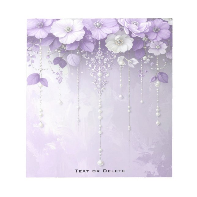 Purple Flowers with Dangling Pearls Notepad Anteckningsblock (Framsida)
